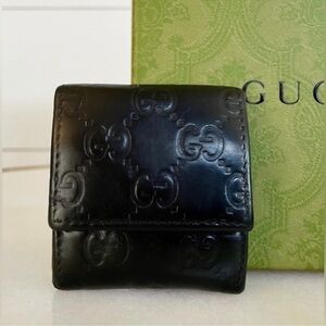 Authentic Gucci GG Guccissima Black Leather Coin Wallet